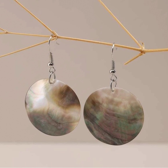 Any 2/$20! Natural Abalone Shell Disc Drop Earrings - Picture 3 of 6